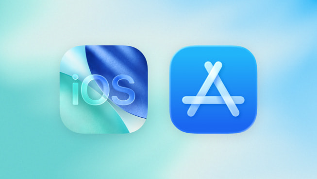 iOS 26 Liquid Glass logo next to the App Store logo, representing Apple’s iOS changes in Japan