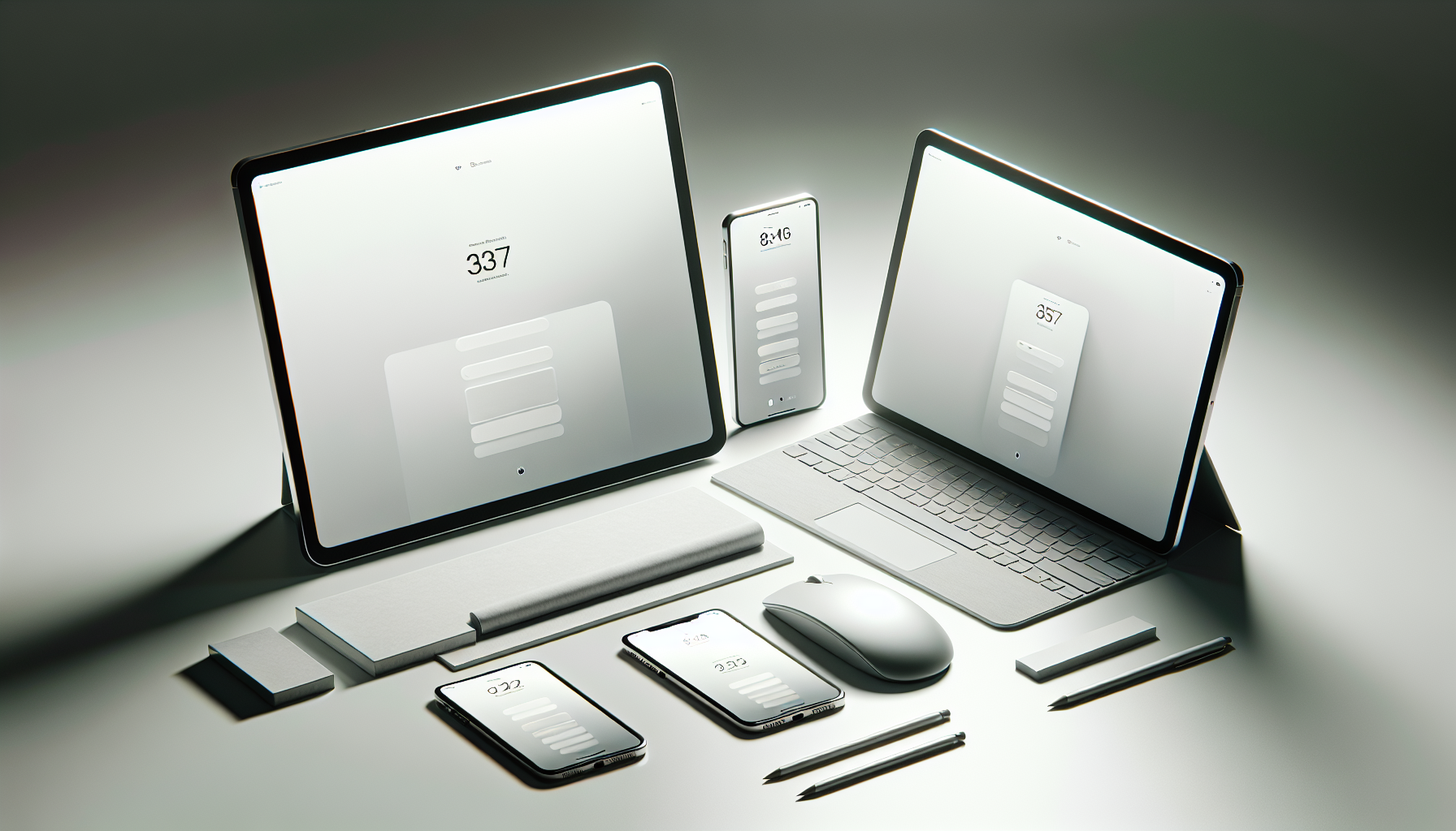 Minimalist desk setup with generic smartphone, tablet, and laptop representing Apple ecosystem updates